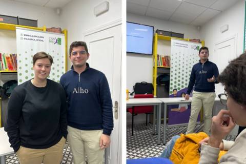 Andrea Navarro y Alfonso Bastidas, durante el encuentro celebrado este viernes por la tarde en Lorca.